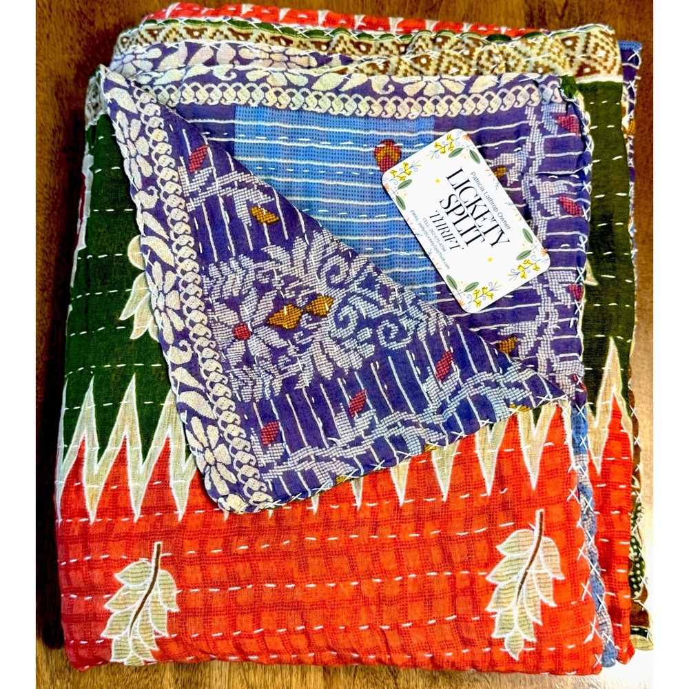 Kantha Quilt Twin Handmade Reversible Indian Cotton Bedspread Throw 86x54 Boho